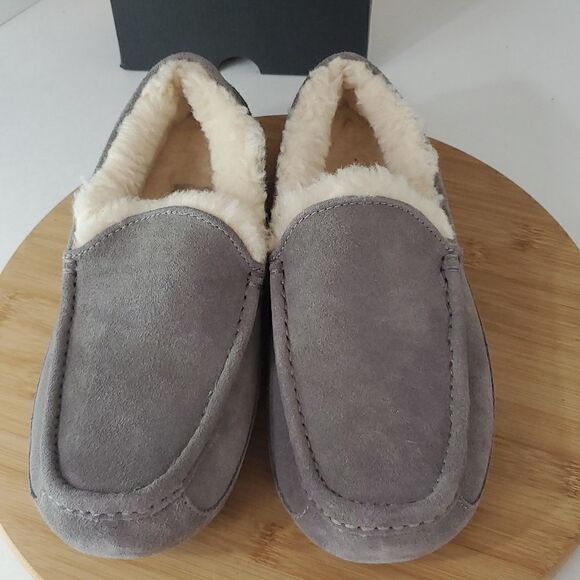 UGG Ascot Slipper Grey Suede Wool Comfort Loafer Men's US 8/ EU 41 NIB - Picture 2 of 13